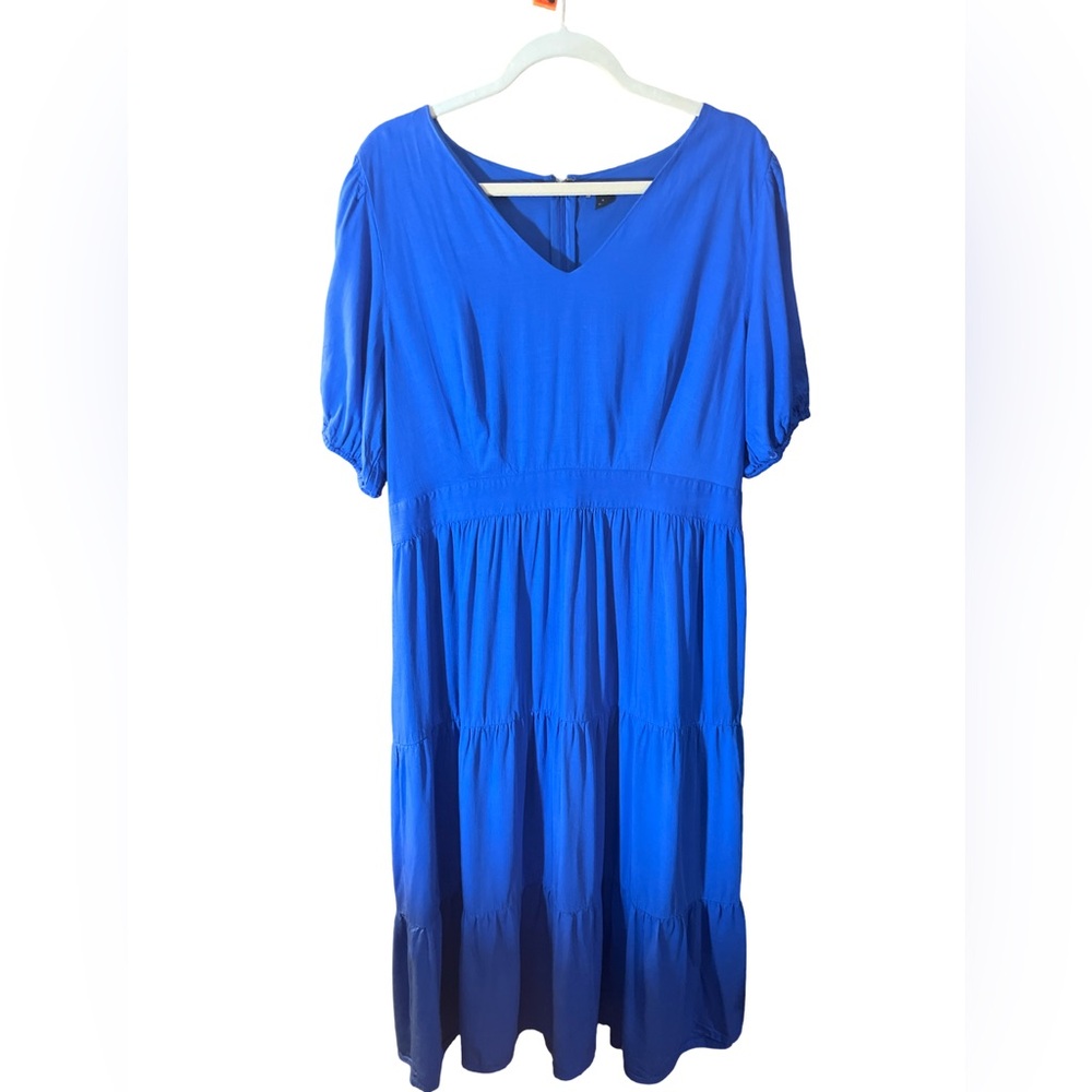 Ann Taylor Factory Vibrant Cobalt Blue Tiered Ruffle Midi Dress Size 14